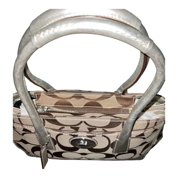 Coach Signature Hampton Madeline Handbag #A0873-11557 Khaki Silver Purse - Picture 8 of 16